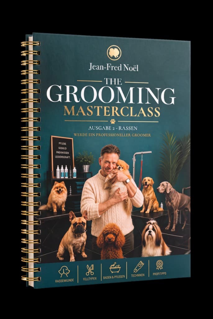 Cover The Grooming Masterclass Ausgabe 2 Rassen von Jean-Fred Noël – Autor mit mehreren Hunderassen im Salon